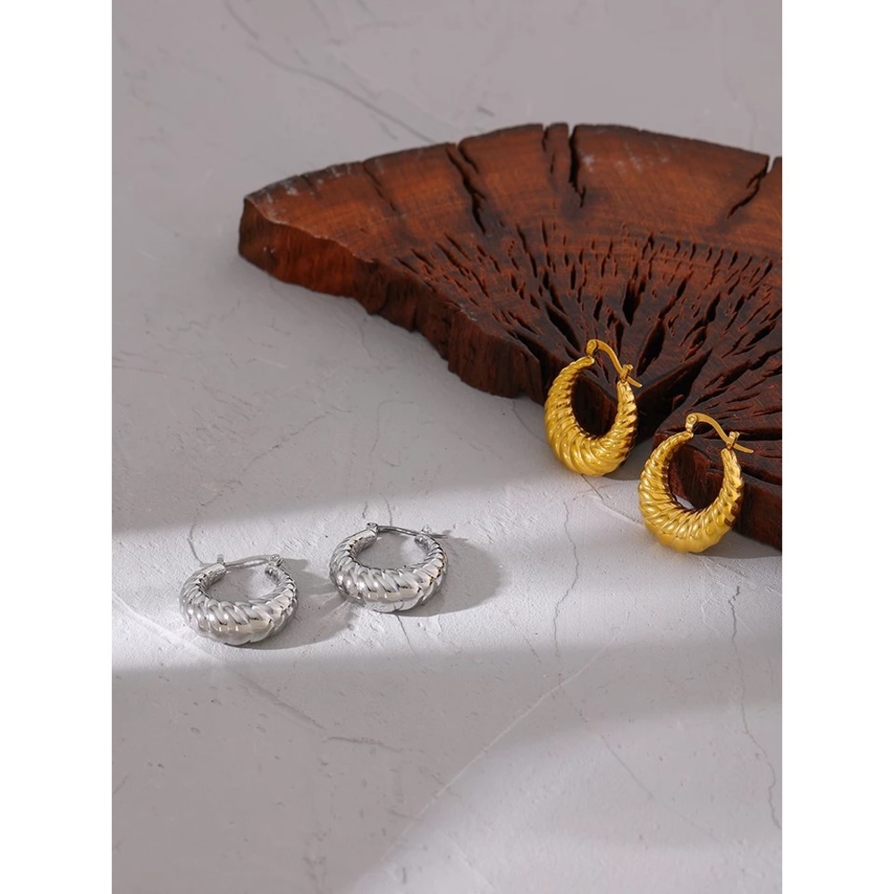 White Stainless Steel Hoop Earrings For women - Picture 4 of 5